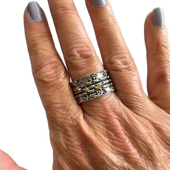 Boho Vintage Style Silver Bumblebee Wide Ring - Picture 8 of 8